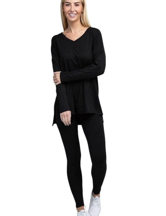 Zenana Long Sleeve Loungewear Set BLACK S Loungewear