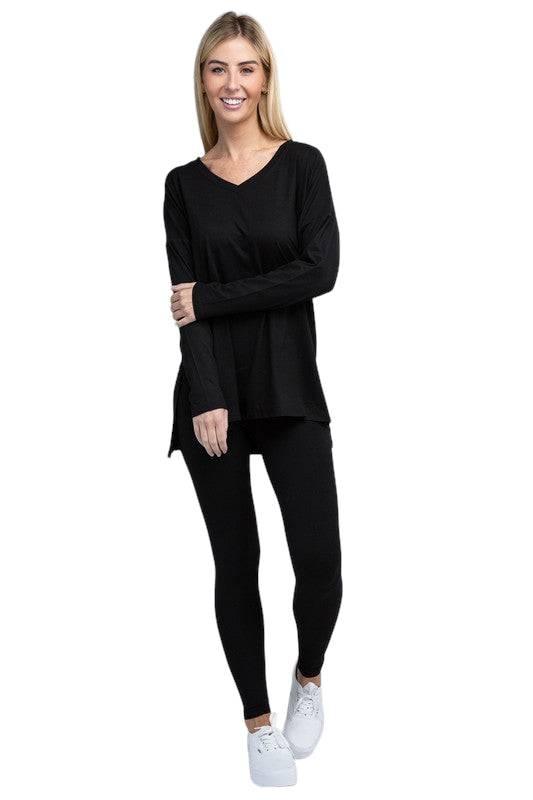 Zenana Long Sleeve Loungewear Set BLACK S Loungewear