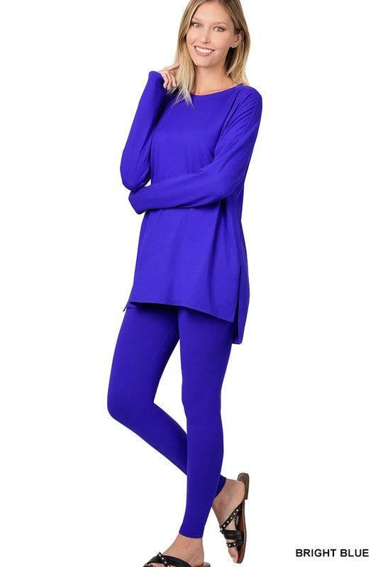 Zenana Long Sleeve Tunic Lounge Set BRIGHT BLUE S Loungewear