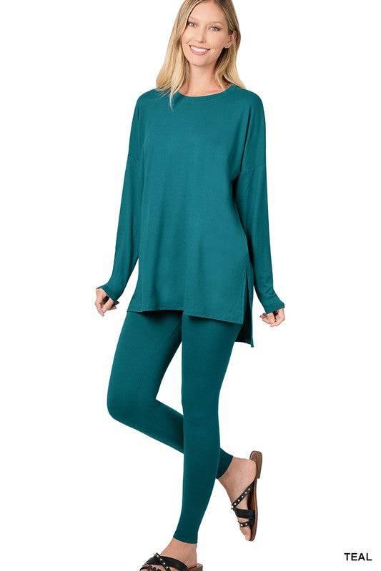 Zenana Long Sleeve Tunic Lounge Set TEAL S Loungewear