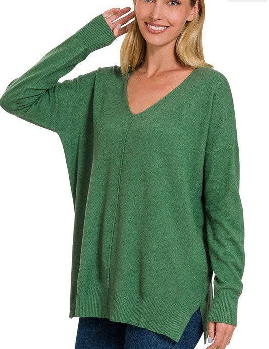 Zenana Plus Long Sleeve V Neck Tunic Sweater Sweaters