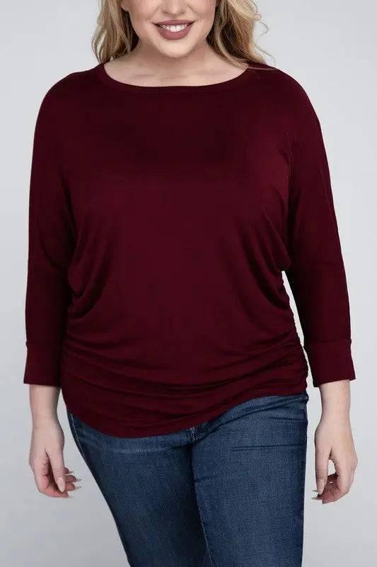 Zenana Plus Size 3/4 Sleeve Top DK BURGUNDY Shirts & Tops