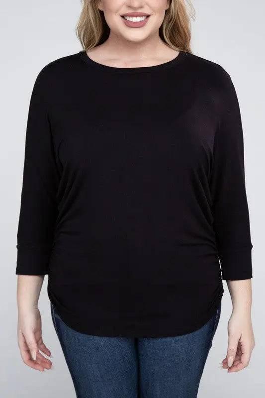 Zenana Plus Size 3/4 Sleeve Top BLACK Shirts & Tops