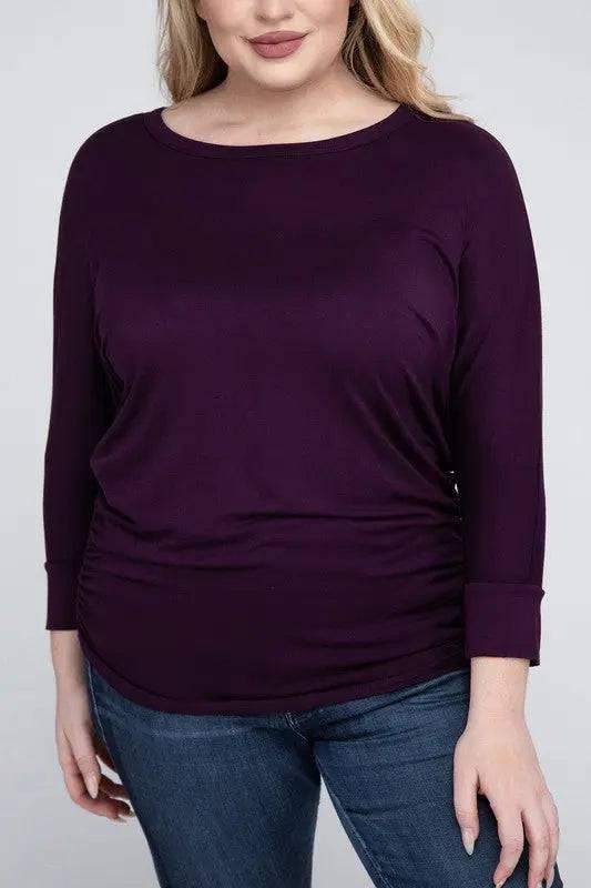 Zenana Plus Size 3/4 Sleeve Top EGGPLANT Shirts & Tops