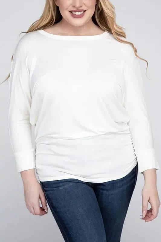 Zenana Plus Size 3/4 Sleeve Top IVORY Shirts & Tops