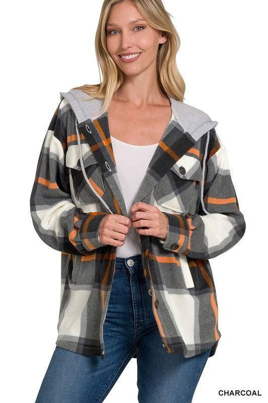 Zenana plaid hooded fleece shacket Shackets