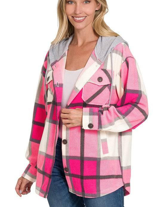 Zenana plaid hooded fleece shacket Shackets