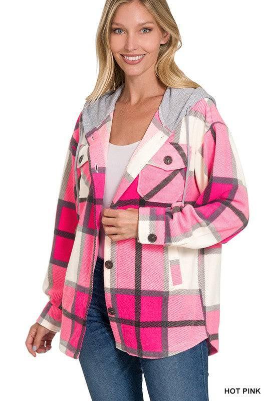 Zenana plaid hooded fleece shacket Shackets