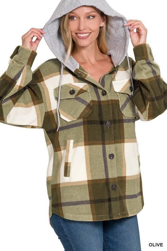 Zenana plaid hooded fleece shacket Shackets