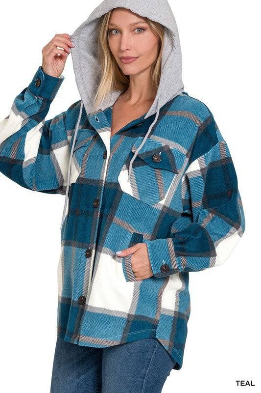 Zenana plaid hooded fleece shacket Shackets