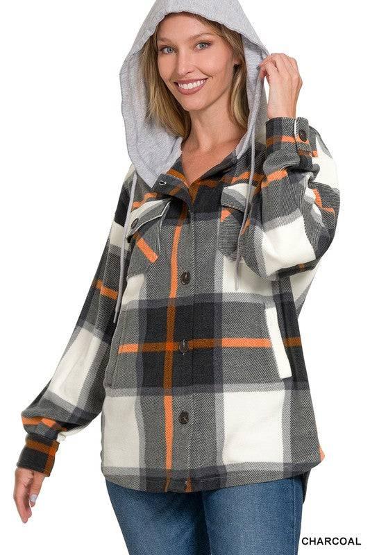 Zenana plaid hooded fleece shacket Shackets