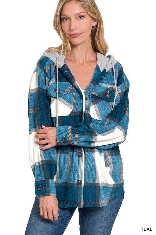 Zenana plaid hooded fleece shacket Shackets