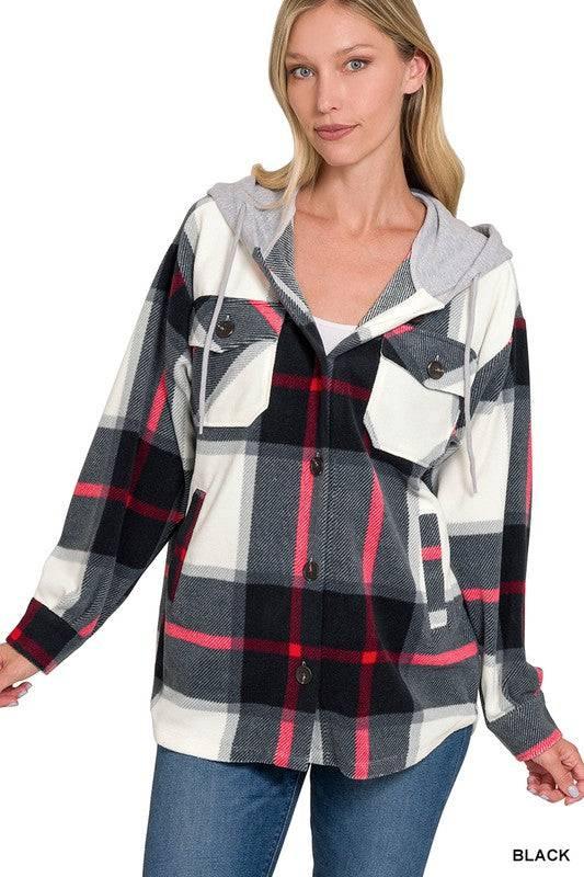 Zenana plaid hooded fleece shacket Shackets