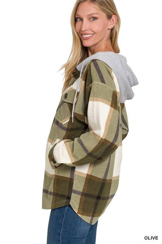 Zenana plaid hooded fleece shacket Shackets