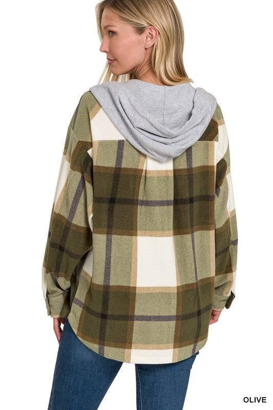 Zenana plaid hooded fleece shacket Shackets