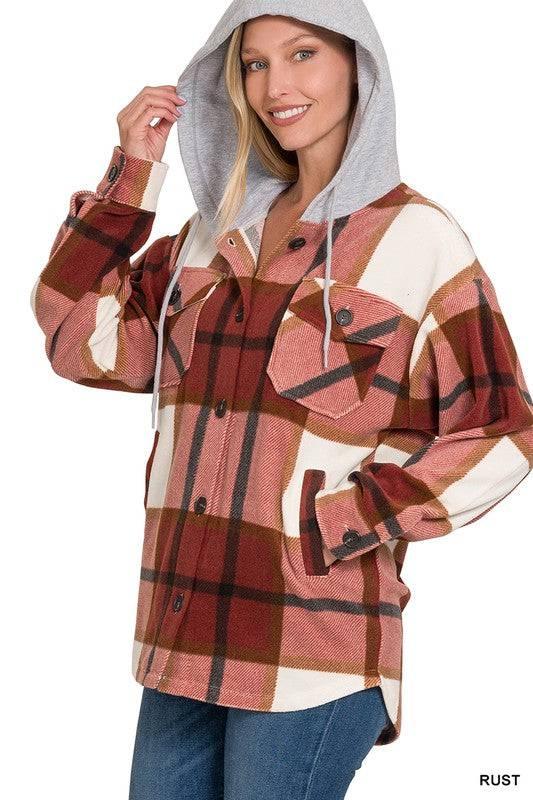 Zenana plaid hooded fleece shacket Shackets