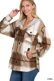 Zenana plaid hooded fleece shacket Shackets