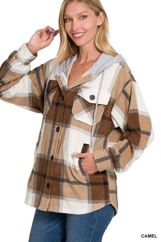 Zenana plaid hooded fleece shacket Shackets