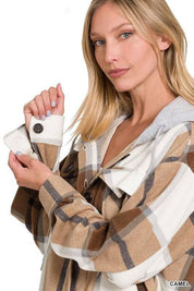 Zenana plaid hooded fleece shacket Shackets