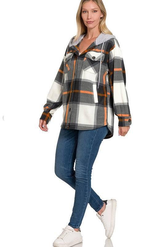 Zenana plaid hooded fleece shacket Shackets