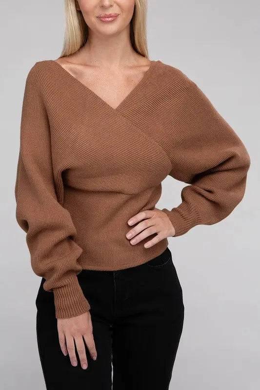 Zenana Cross wrap sweater DEEP CAMEL Sweaters