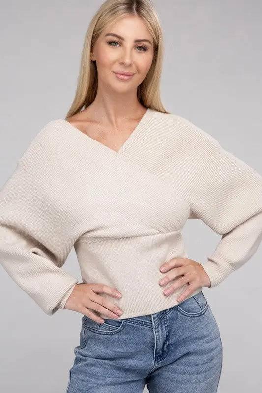 Zenana Cross wrap sweater SAND BEIGE Sweaters