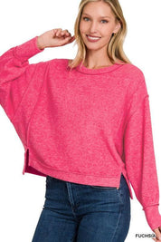 Zenana Exposed Seam Sweater FUCHSIA L XL Sweaters