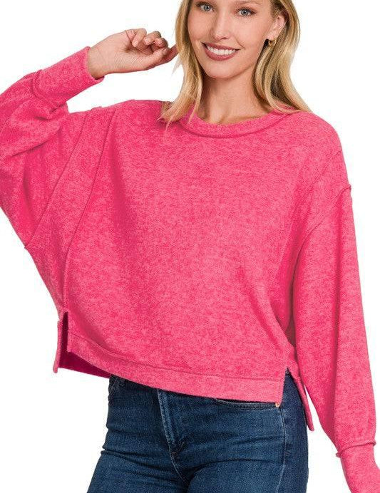 Zenana Exposed Seam Sweater FUCHSIA L XL Sweaters