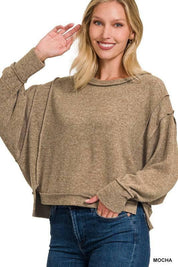 Zenana Exposed Seam Sweater MOCHA L XL Sweaters