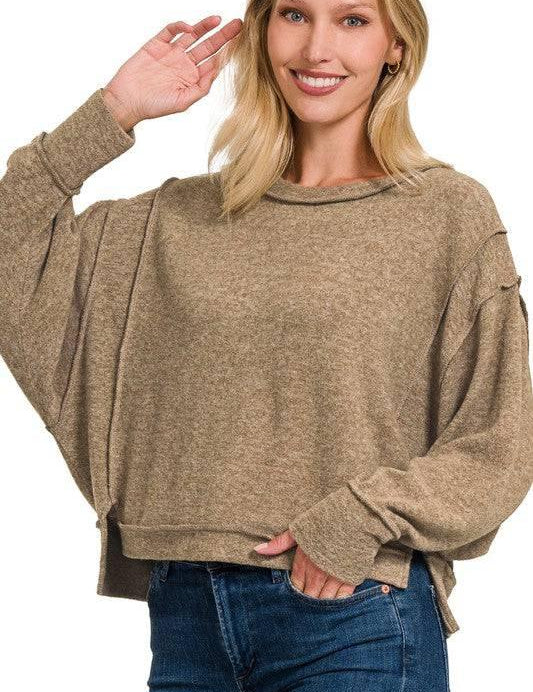 Zenana Exposed Seam Sweater MOCHA L XL Sweaters