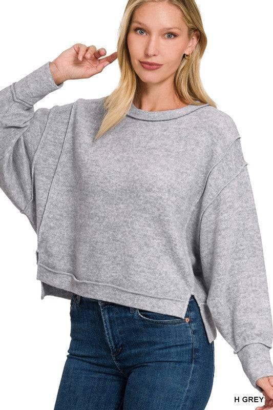 Zenana Exposed Seam Sweater H GREY L XL Sweaters