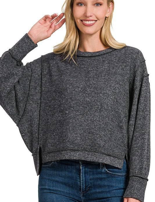 Zenana Exposed Seam Sweater BLACK L XL Sweaters