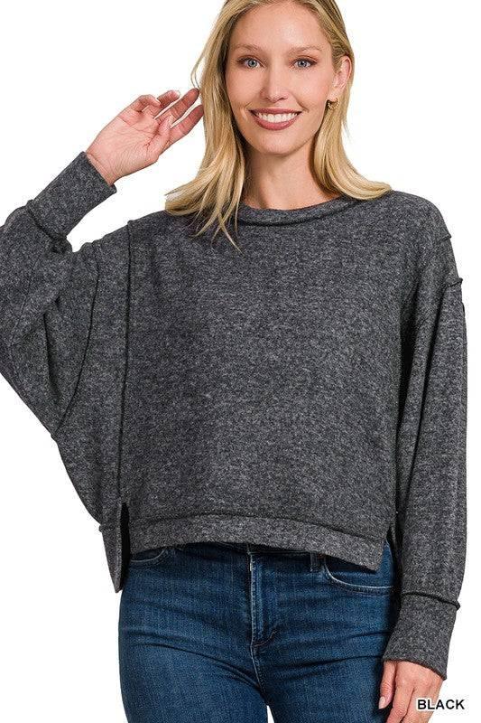 Zenana Exposed Seam Sweater BLACK L XL Sweaters