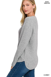 Zenana crew neck sweater H GREY Sweaters