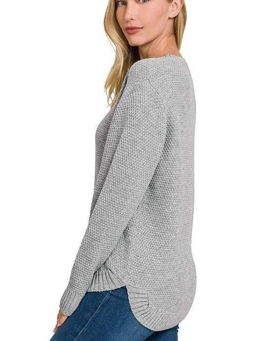 Zenana crew neck sweater H GREY Sweaters