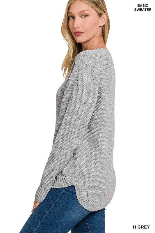 Zenana crew neck sweater H GREY Sweaters