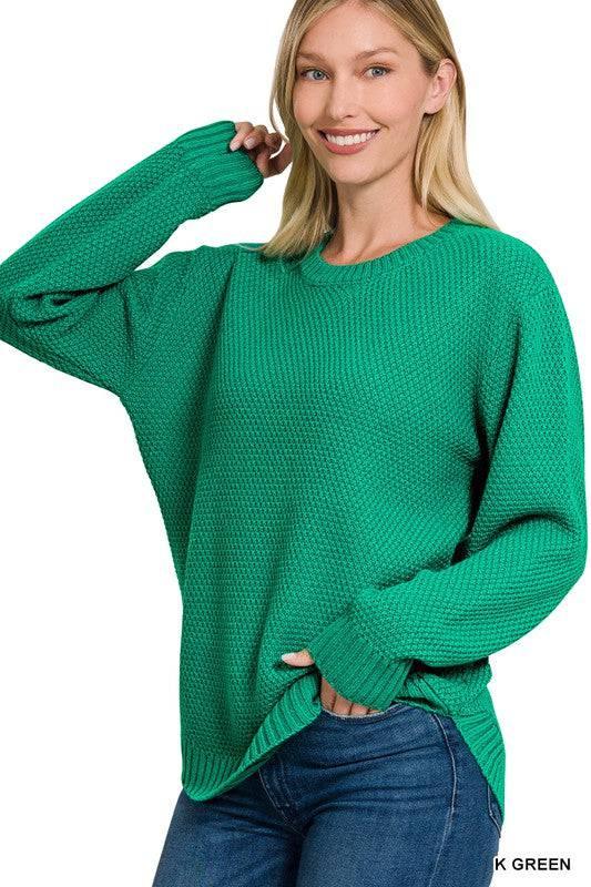 Zenana crew neck sweater K GREEN S Sweaters