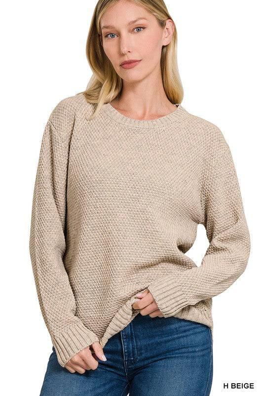 Zenana crew neck sweater H BEIGE Sweaters