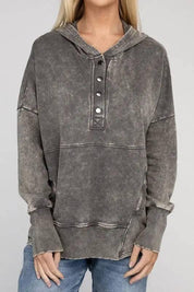 Zenana french terry kangaroo pocket hoodie MOCHA GREY S Sweatshirts