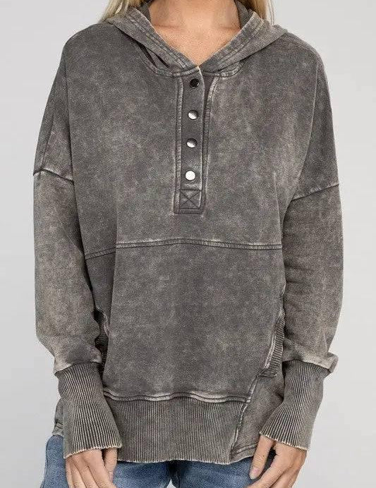 Zenana french terry kangaroo pocket hoodie MOCHA GREY S Sweatshirts