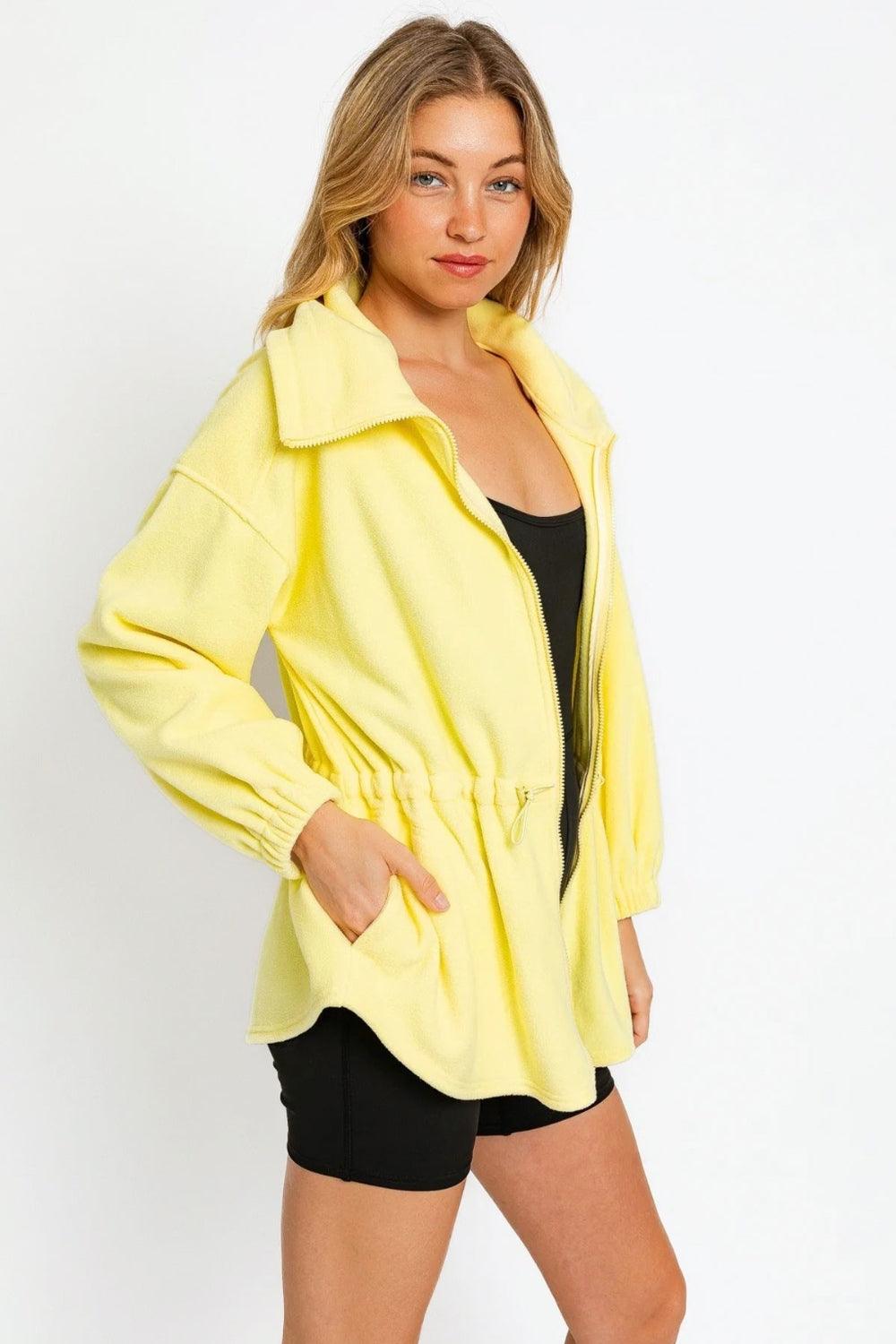 Zip Up Waist Drawstring Soft Fleece Jacket Coats & Jackets