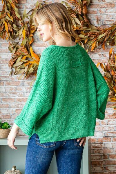 Veveret Notched Long Sleeve Sweater Sweaters