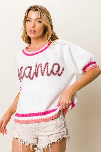 BiBi MAMA Contrast Trim Short Sleeve Sweater Sweaters