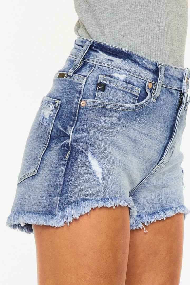 Kancan Distressed Raw Hem Denim Shorts Shorts