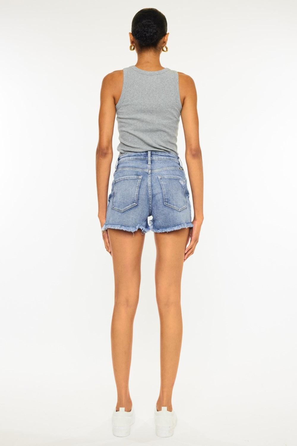 Kancan Distressed Raw Hem Denim Shorts Shorts