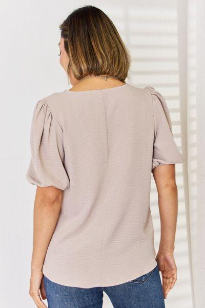 Zenana V-Neck Puff Sleeve Blouse Shirts & Tops