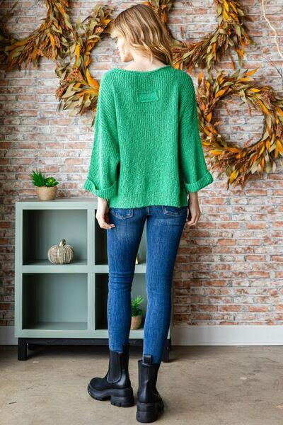 Veveret Notched Long Sleeve Sweater Sweaters