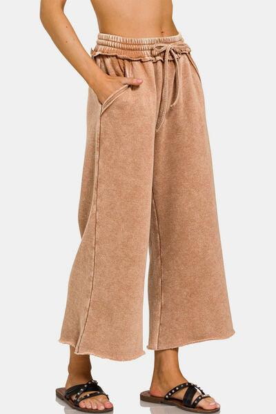 Acid Washed Wide Leg Fleece Pants Lounge Pants