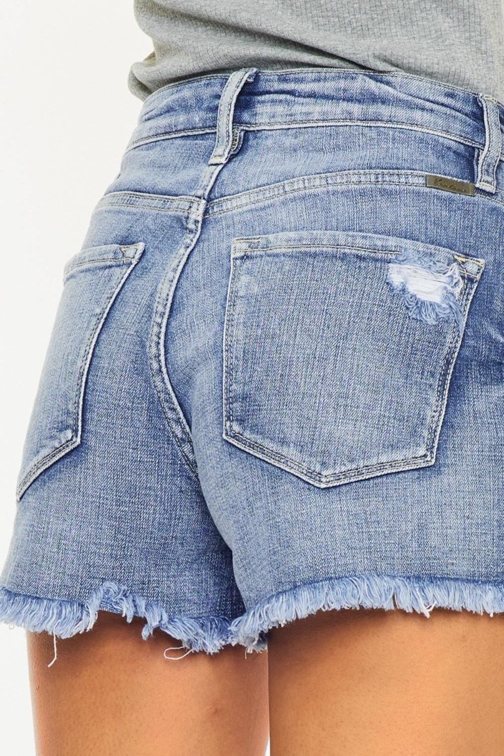 Kancan Distressed Raw Hem Denim Shorts Shorts