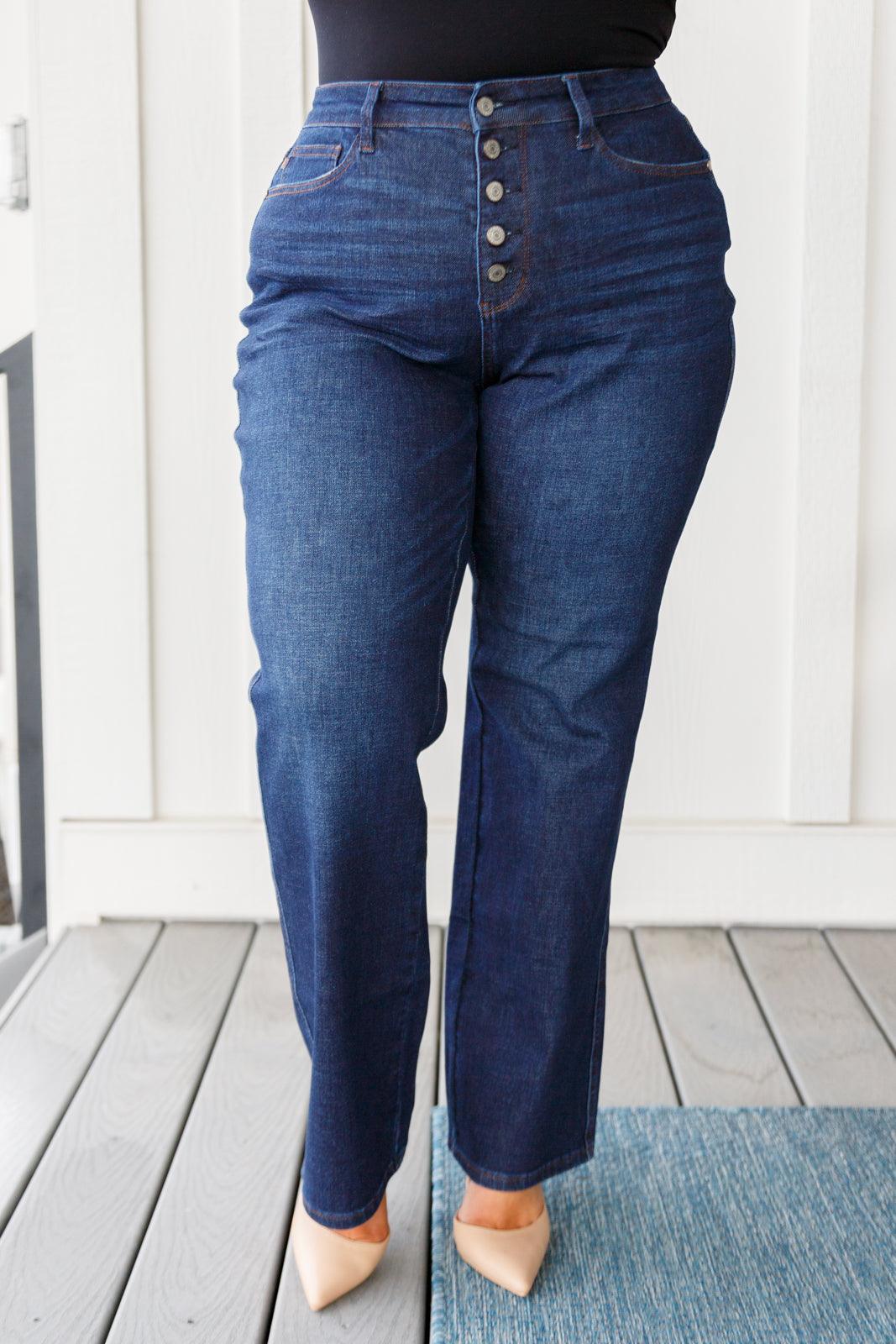 High Rise Button Fly Straight Judy Blue Jeans Jeans